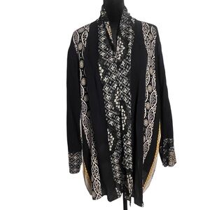 Harari 100% Silk Lightweight Open Front Topper Jacket Black Print Size 1X